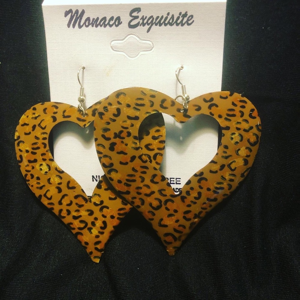 BROWN BROWN & BLACK LEOPARD ANIMAL PRINT EARRINGS